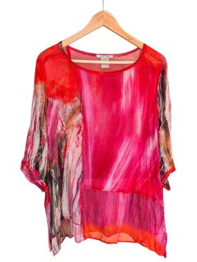 John Mark Sheer Blouse Artsy Abstract Print Viscose Flowy Lightweight Tunic XL